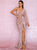 Sexy Rose Gold V-Neck Single Sleeve Sequins Split Party Maxi Dress - minxxshop.com