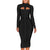 Cut Out High Neck Long Sleeve Party Midi Dress - minxxshop.com