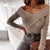 Cross V-Neck Autumn Long Sleeve Blouse - minxxshop.com